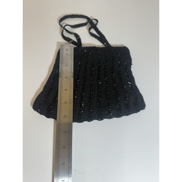 Small Beaded‎ Woman Bag Clutch Purse Evening Bag Black - Picture 6 of 8